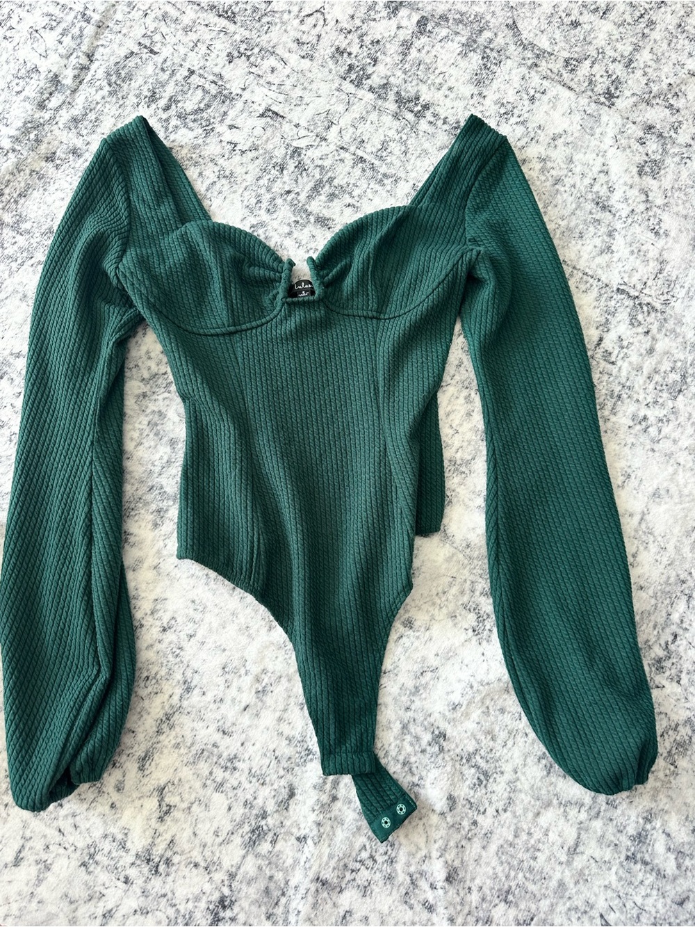 Lulus Emerald Green Long Sleeve Ribbed Bodysuit
